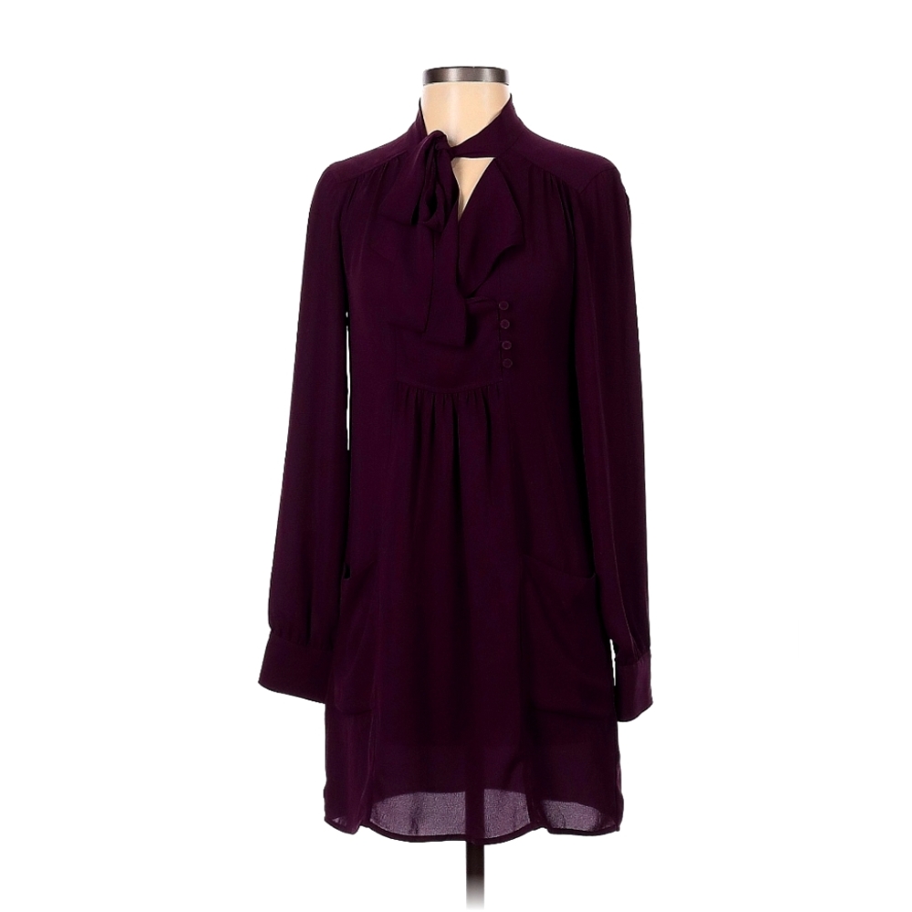 BCBG MAXAZRIA Womens Size XS Dress Maroon Tie Neck Long Sleeve EUC